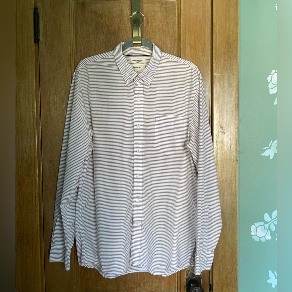 Striped poplin button down shirt